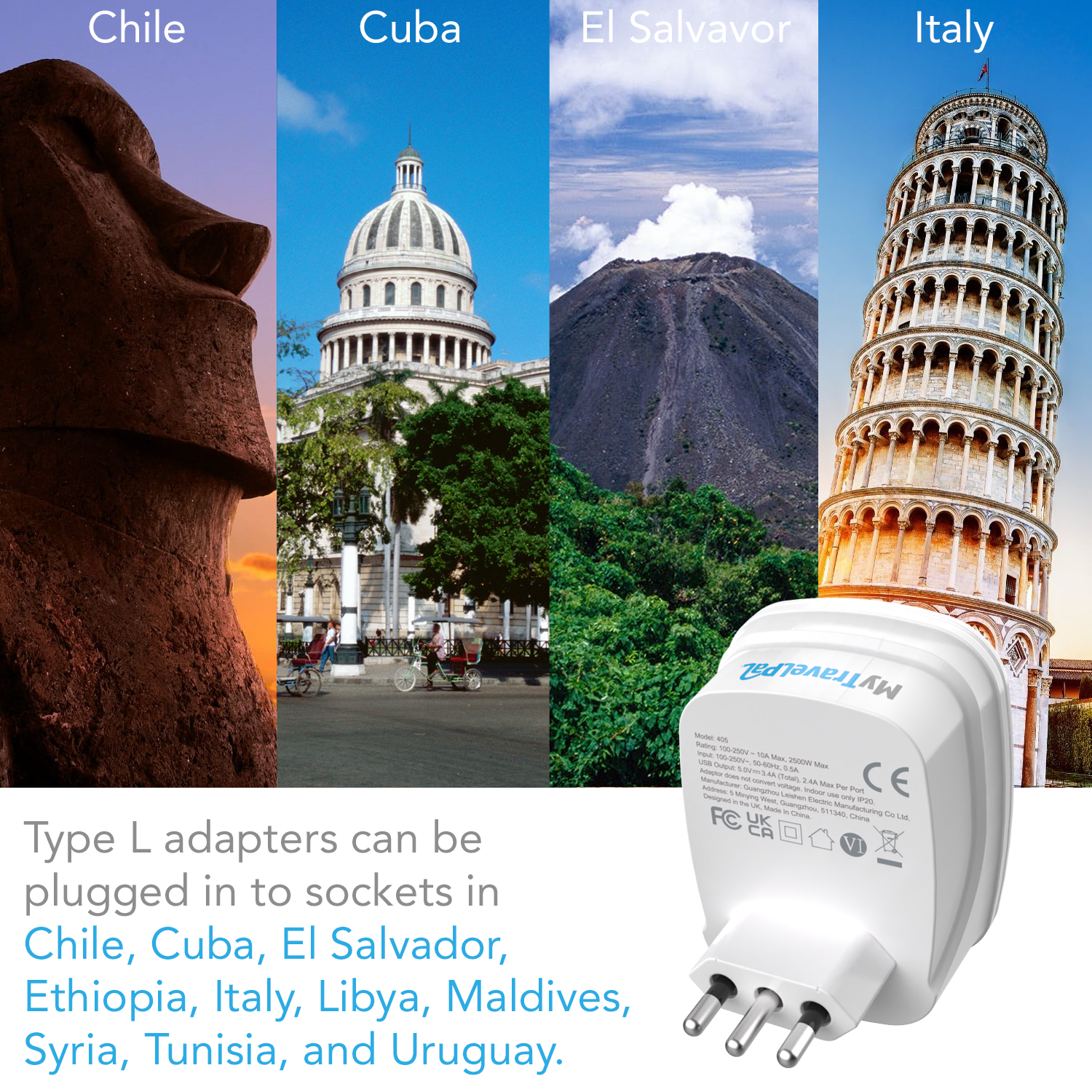 UK To Italy Plug Adapter with USB C